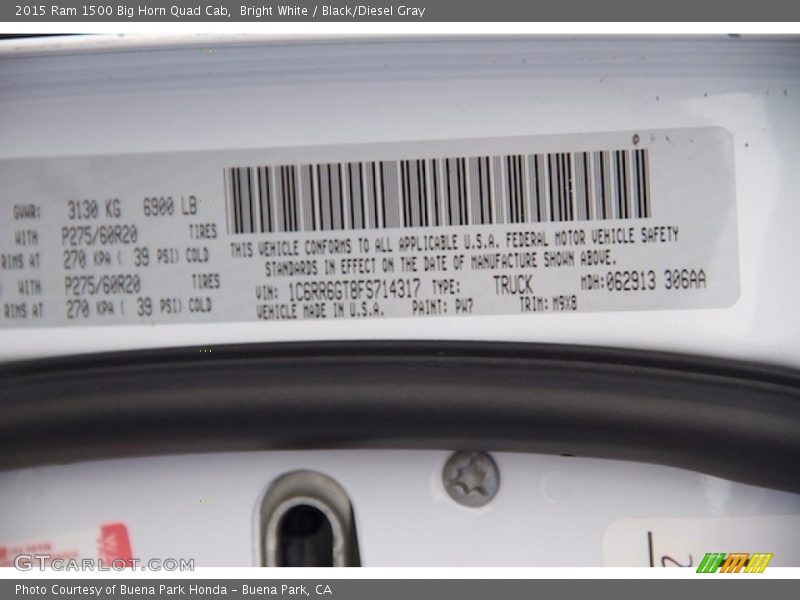 Bright White / Black/Diesel Gray 2015 Ram 1500 Big Horn Quad Cab