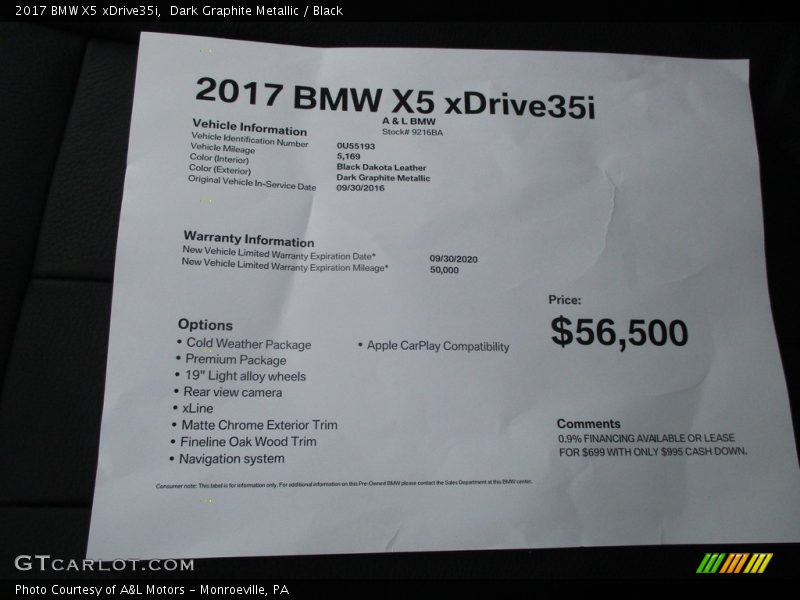 Dark Graphite Metallic / Black 2017 BMW X5 xDrive35i