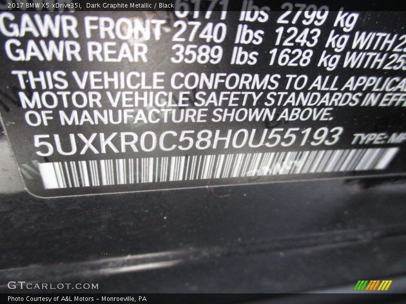 Dark Graphite Metallic / Black 2017 BMW X5 xDrive35i