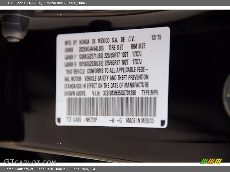 Crystal Black Pearl / Black 2016 Honda CR-V EX