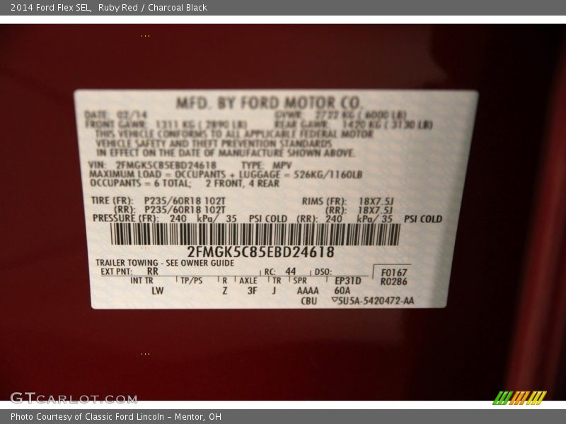 Ruby Red / Charcoal Black 2014 Ford Flex SEL