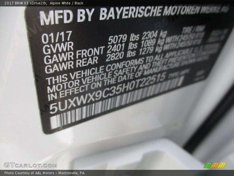 Alpine White / Black 2017 BMW X3 xDrive28i