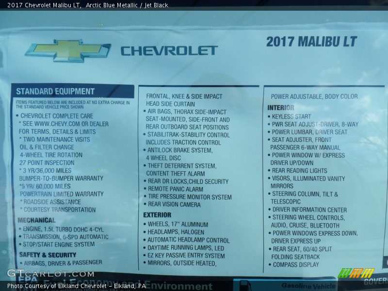 Arctic Blue Metallic / Jet Black 2017 Chevrolet Malibu LT