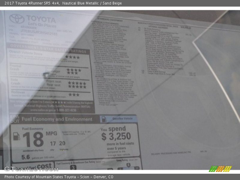 Nautical Blue Metallic / Sand Beige 2017 Toyota 4Runner SR5 4x4