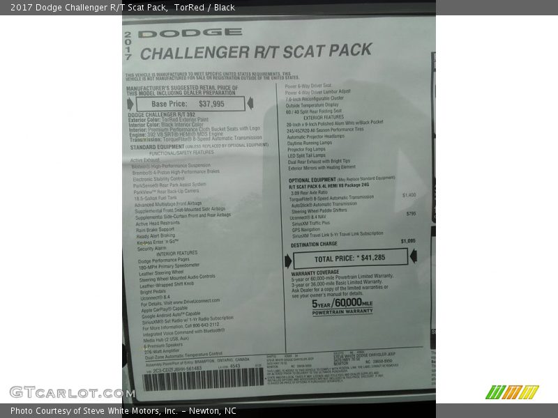  2017 Challenger R/T Scat Pack Window Sticker