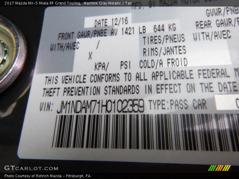 Machine Gray Metallic / Tan 2017 Mazda MX-5 Miata RF Grand Touring