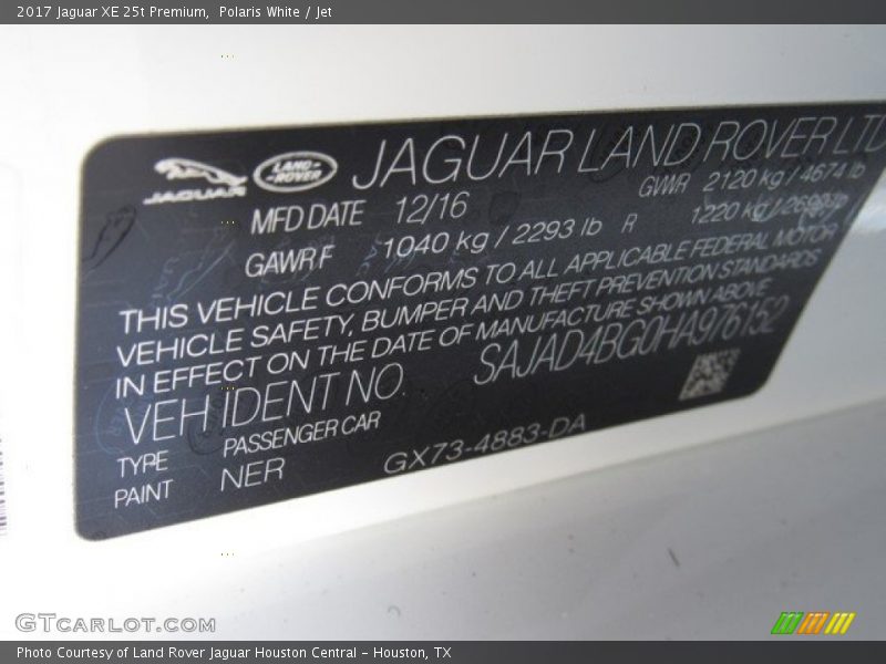 Polaris White / Jet 2017 Jaguar XE 25t Premium