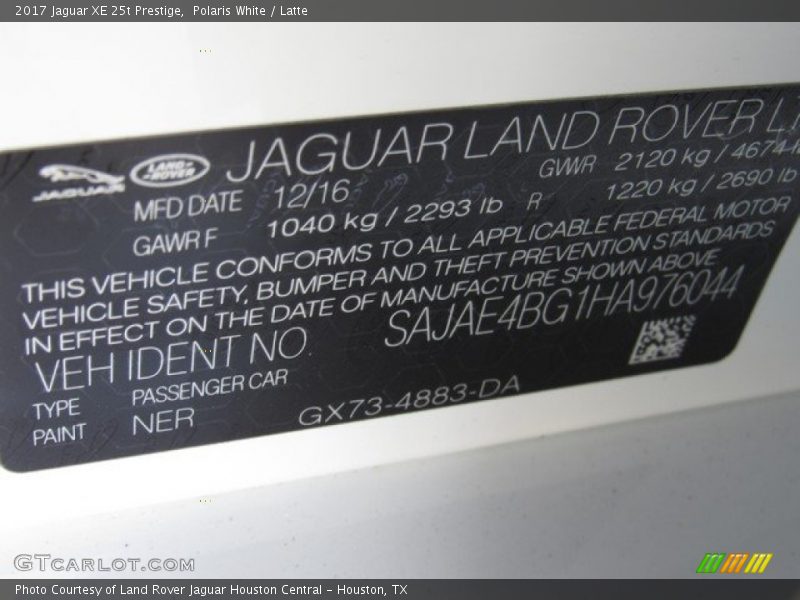 Polaris White / Latte 2017 Jaguar XE 25t Prestige