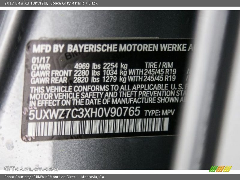 Space Gray Metallic / Black 2017 BMW X3 sDrive28i