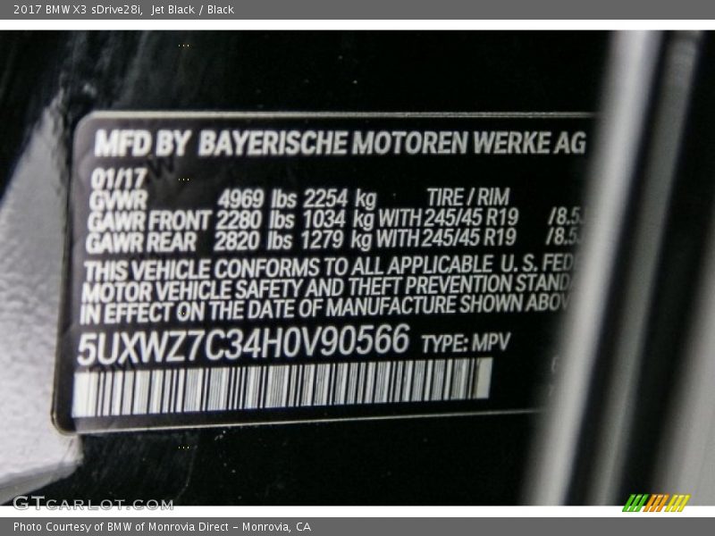 Jet Black / Black 2017 BMW X3 sDrive28i