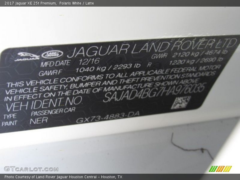 Polaris White / Latte 2017 Jaguar XE 25t Premium