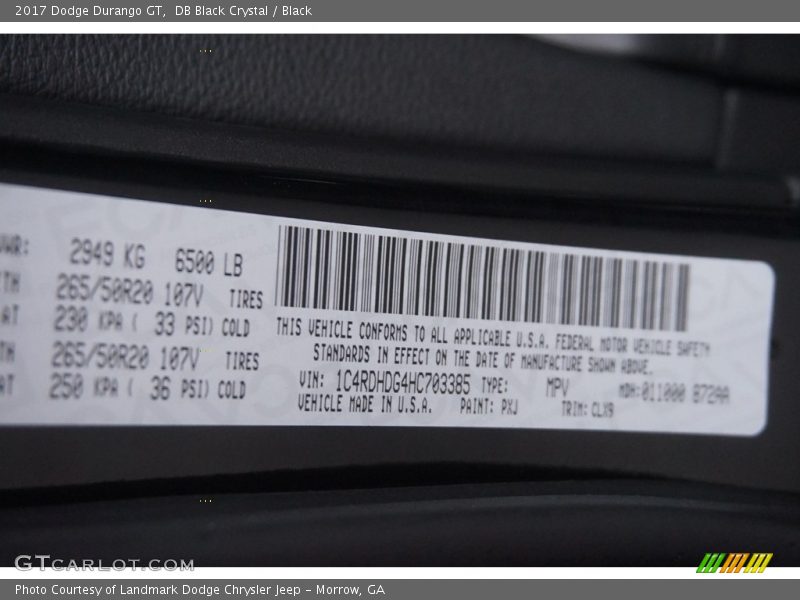 DB Black Crystal / Black 2017 Dodge Durango GT