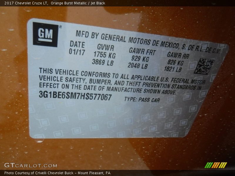 Orange Burst Metallic / Jet Black 2017 Chevrolet Cruze LT
