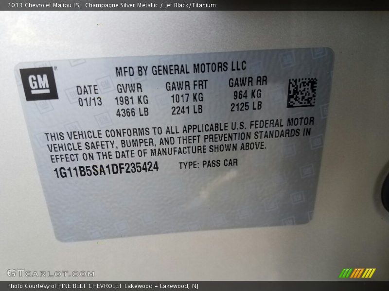 Champagne Silver Metallic / Jet Black/Titanium 2013 Chevrolet Malibu LS
