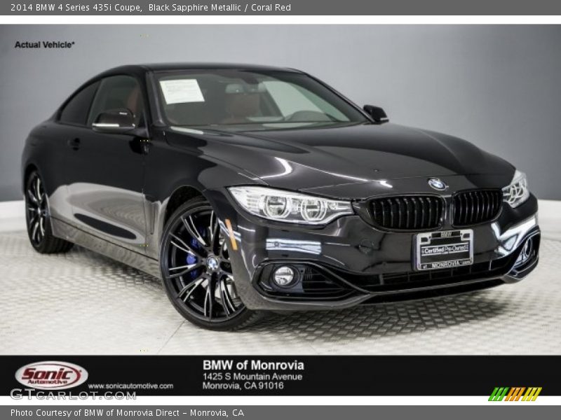 Black Sapphire Metallic / Coral Red 2014 BMW 4 Series 435i Coupe