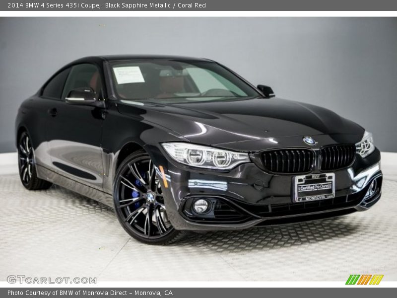 Black Sapphire Metallic / Coral Red 2014 BMW 4 Series 435i Coupe
