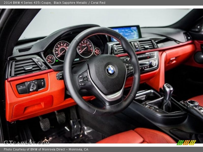 Black Sapphire Metallic / Coral Red 2014 BMW 4 Series 435i Coupe