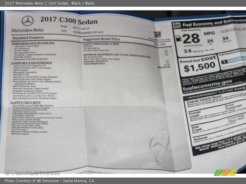 Black / Black 2017 Mercedes-Benz C 300 Sedan