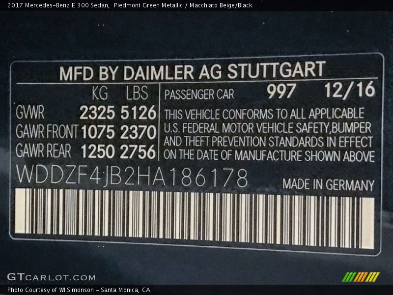 Piedmont Green Metallic / Macchiato Beige/Black 2017 Mercedes-Benz E 300 Sedan