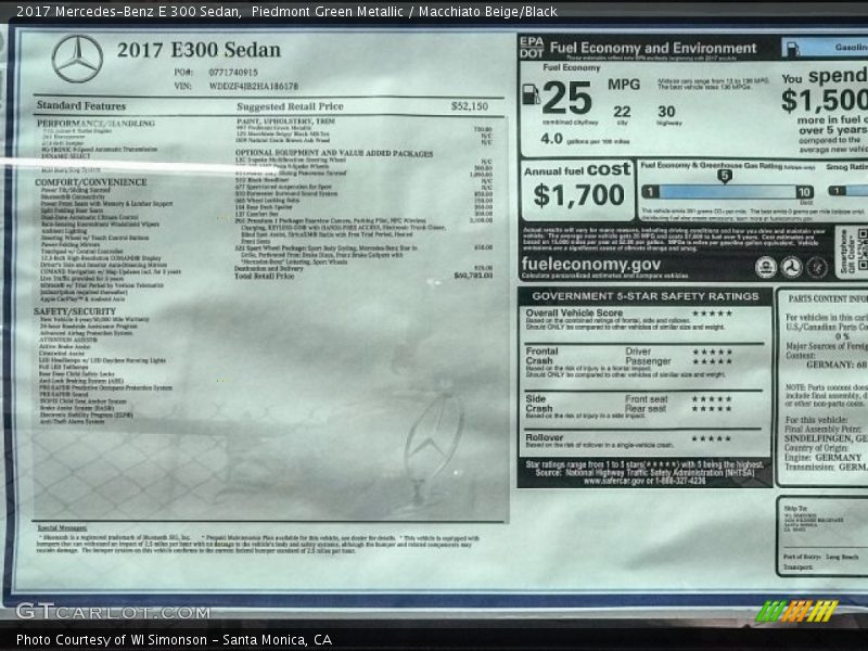 Piedmont Green Metallic / Macchiato Beige/Black 2017 Mercedes-Benz E 300 Sedan