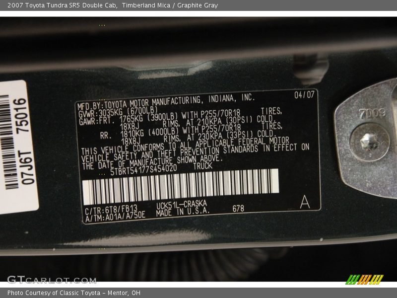 2007 Tundra SR5 Double Cab Timberland Mica Color Code 6T8