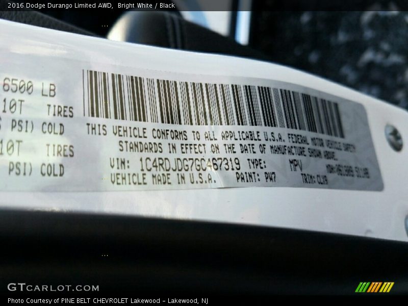 Bright White / Black 2016 Dodge Durango Limited AWD