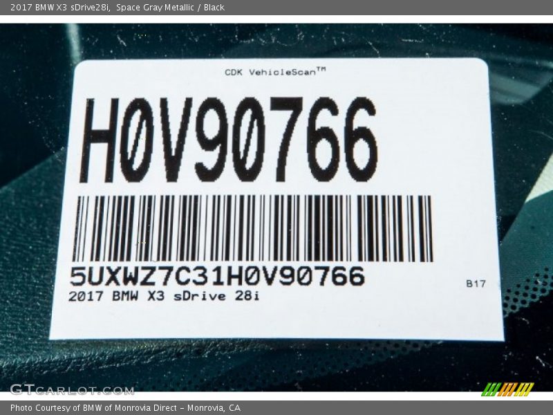 Space Gray Metallic / Black 2017 BMW X3 sDrive28i