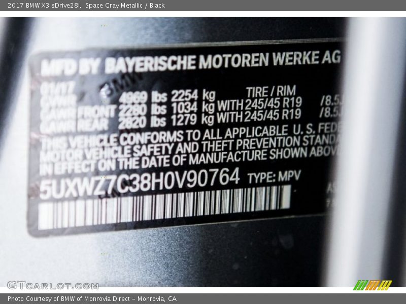 Space Gray Metallic / Black 2017 BMW X3 sDrive28i
