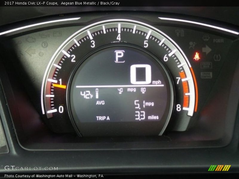 Aegean Blue Metallic / Black/Gray 2017 Honda Civic LX-P Coupe