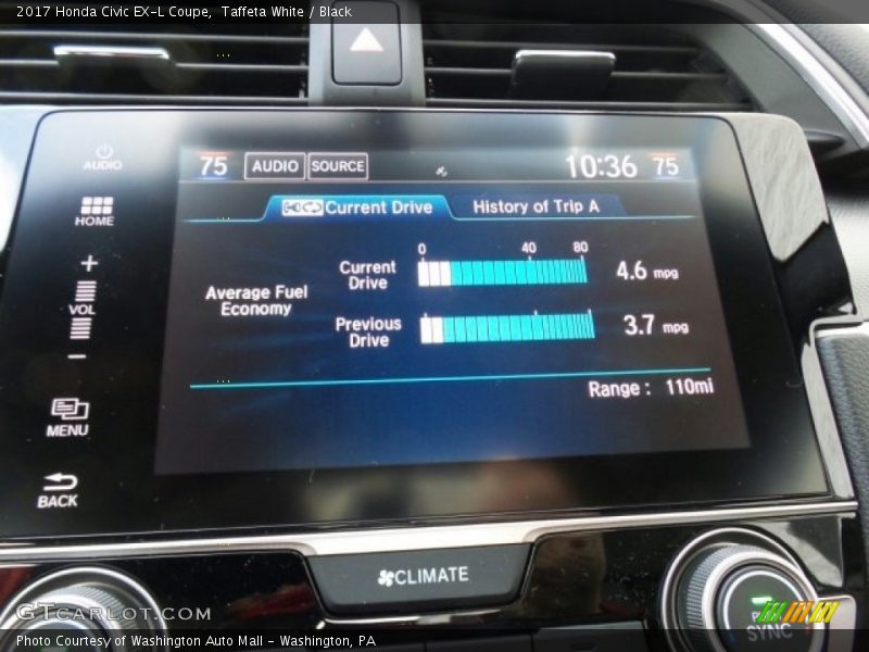 Taffeta White / Black 2017 Honda Civic EX-L Coupe