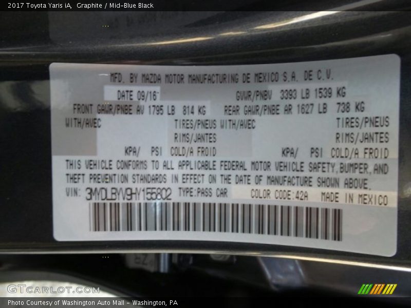 Graphite / Mid-Blue Black 2017 Toyota Yaris iA