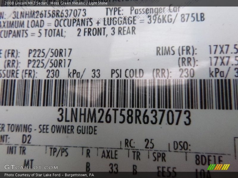 Moss Green Metallic / Light Stone 2008 Lincoln MKZ Sedan