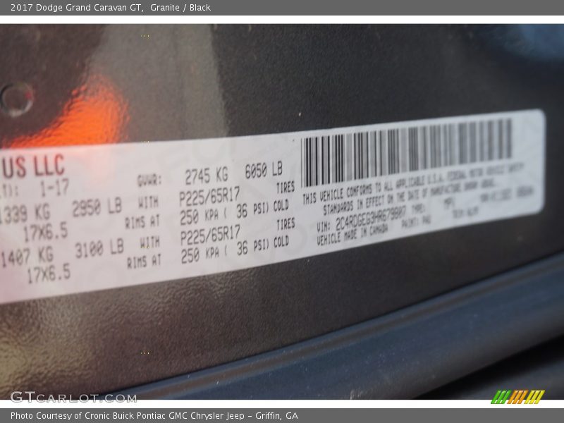 Granite / Black 2017 Dodge Grand Caravan GT