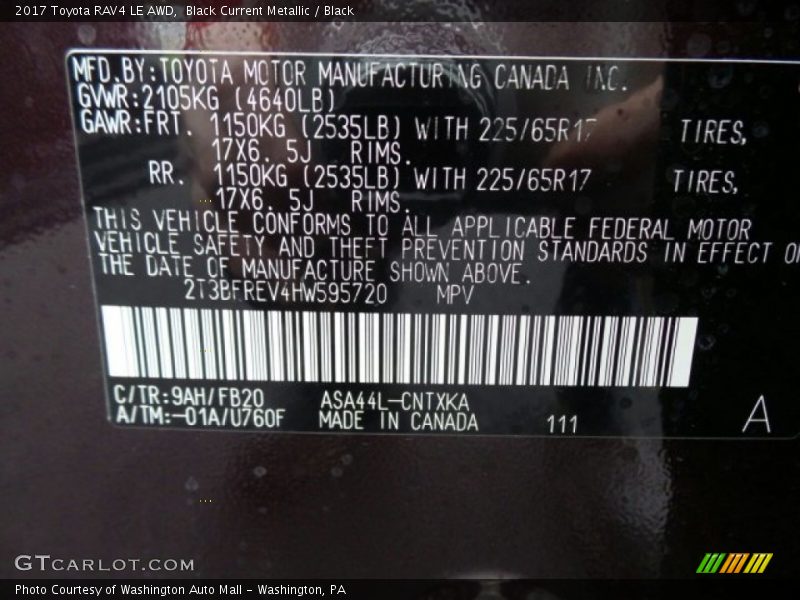 Black Current Metallic / Black 2017 Toyota RAV4 LE AWD