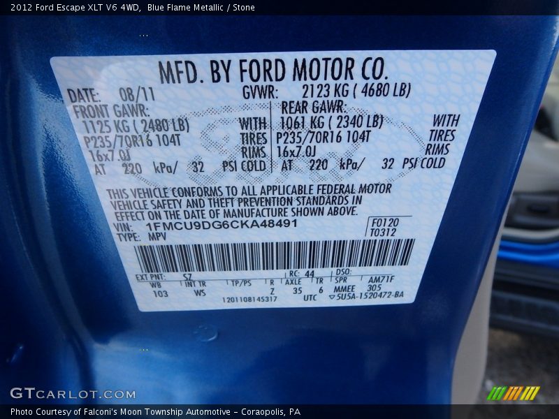 Blue Flame Metallic / Stone 2012 Ford Escape XLT V6 4WD