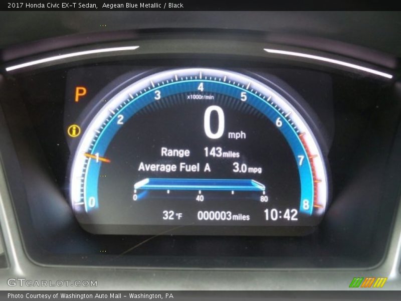 Aegean Blue Metallic / Black 2017 Honda Civic EX-T Sedan