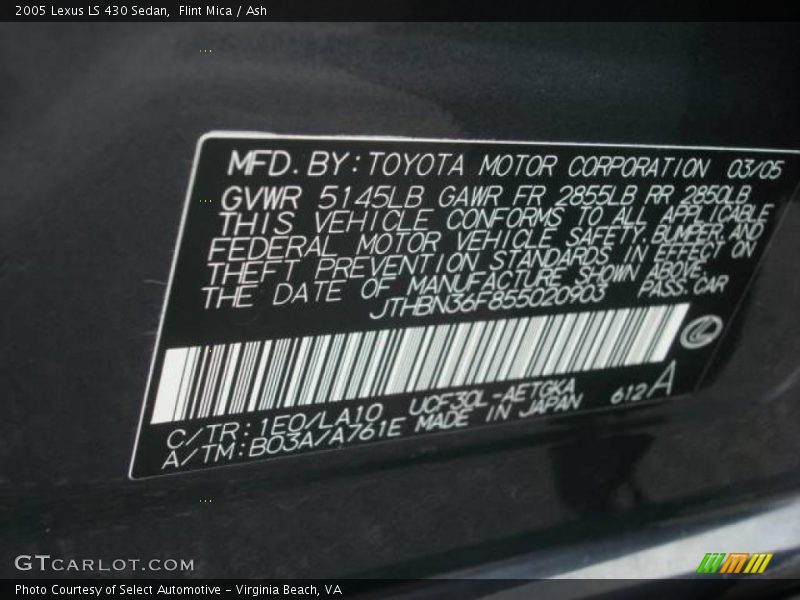 Flint Mica / Ash 2005 Lexus LS 430 Sedan