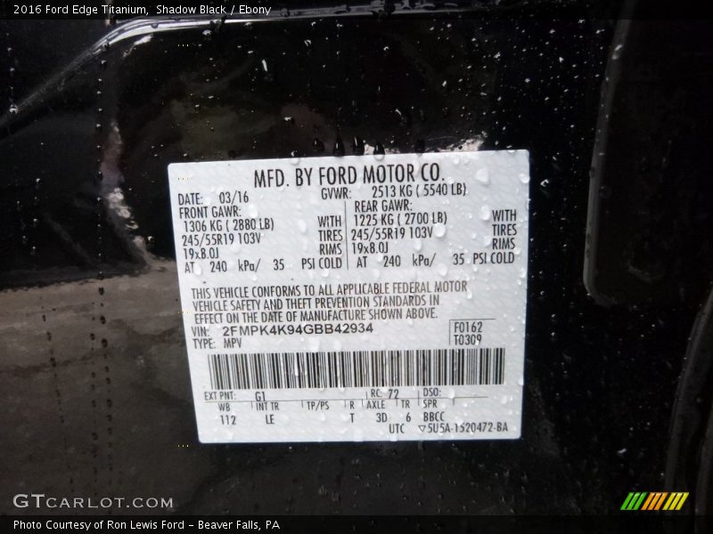 Shadow Black / Ebony 2016 Ford Edge Titanium