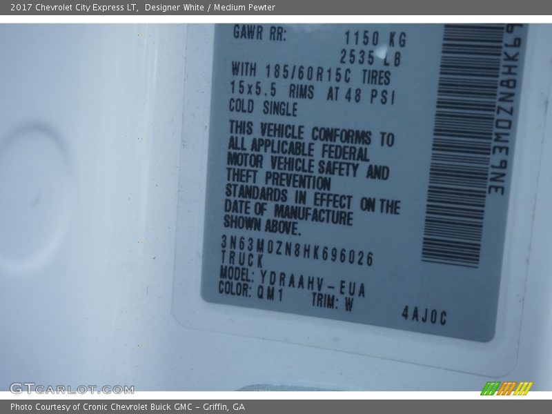 Designer White / Medium Pewter 2017 Chevrolet City Express LT