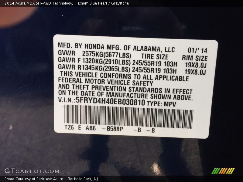 Fathom Blue Pearl / Graystone 2014 Acura MDX SH-AWD Technology