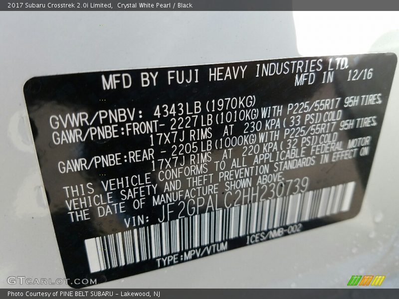 Crystal White Pearl / Black 2017 Subaru Crosstrek 2.0i Limited