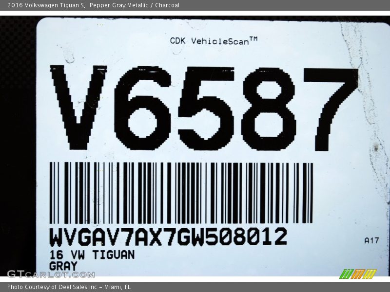 Pepper Gray Metallic / Charcoal 2016 Volkswagen Tiguan S