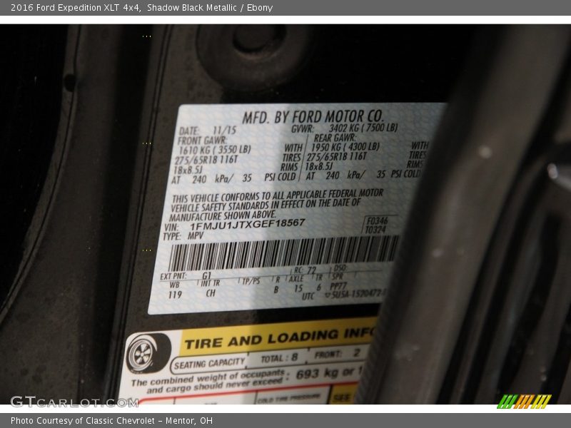 Shadow Black Metallic / Ebony 2016 Ford Expedition XLT 4x4