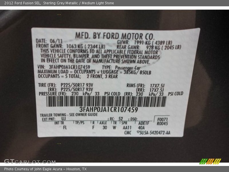 Sterling Grey Metallic / Medium Light Stone 2012 Ford Fusion SEL