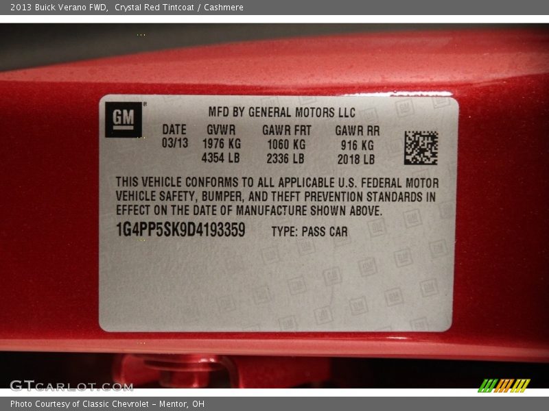 Crystal Red Tintcoat / Cashmere 2013 Buick Verano FWD