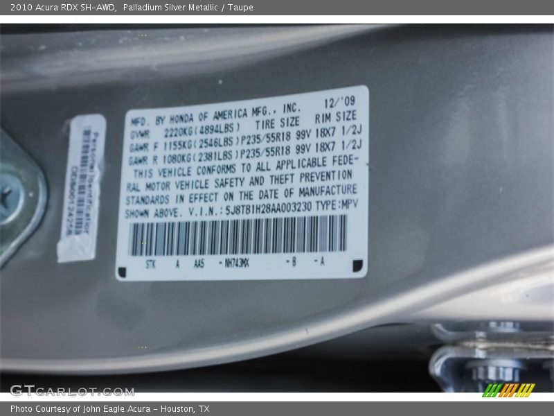 Palladium Silver Metallic / Taupe 2010 Acura RDX SH-AWD