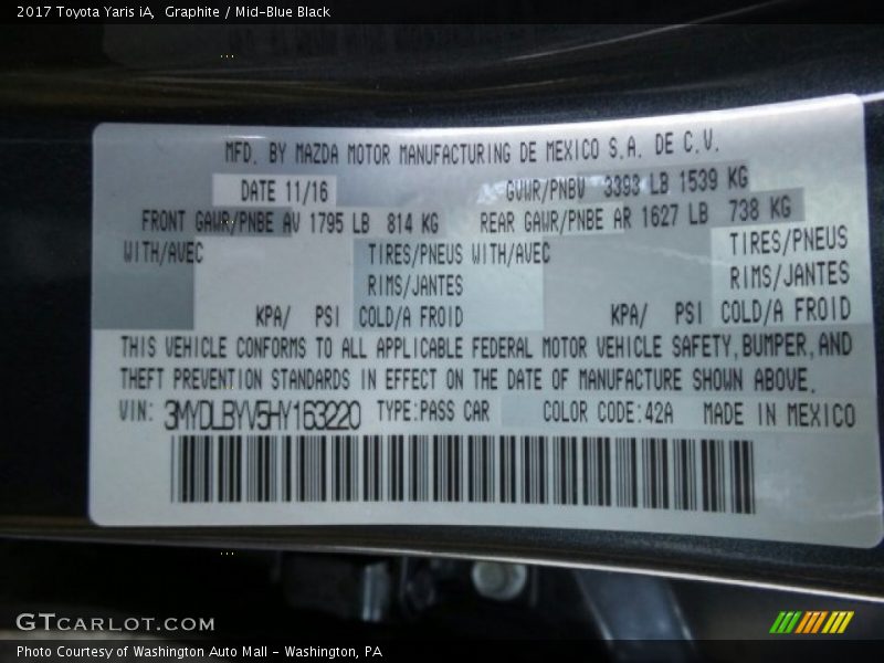 Graphite / Mid-Blue Black 2017 Toyota Yaris iA