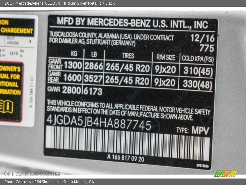 Iridium Silver Metallic / Black 2017 Mercedes-Benz GLE 350