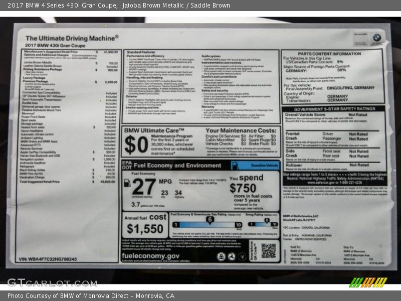Jatoba Brown Metallic / Saddle Brown 2017 BMW 4 Series 430i Gran Coupe