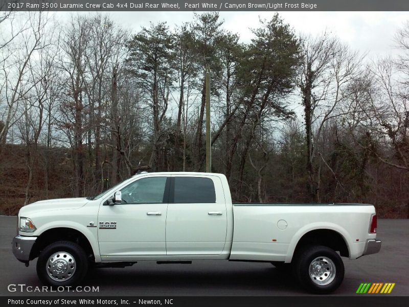 Pearl White / Canyon Brown/Light Frost Beige 2017 Ram 3500 Laramie Crew Cab 4x4 Dual Rear Wheel